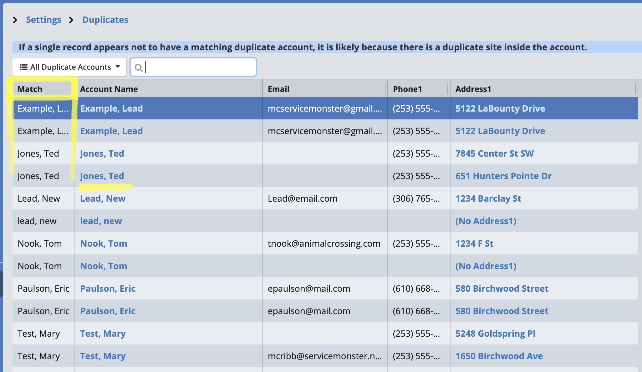 Duplicate Accounts ServiceMonster Help